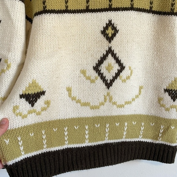 VTG Ski Sweater Fair Isle Retro Knit Waldorf Grandpa Large Cream Southwest - Picture 5 of 11